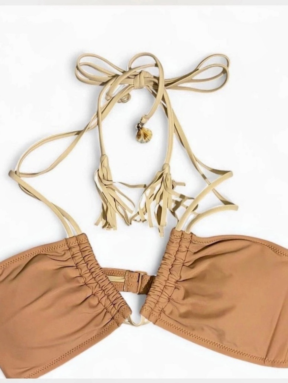 Aerie Tassel Bikini Top in Brown Beige US M NWT